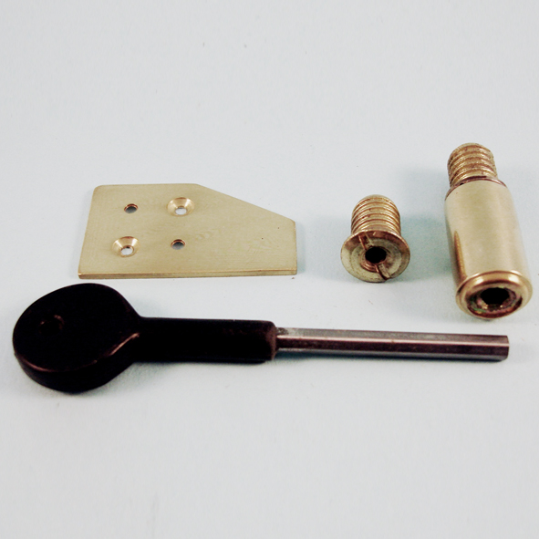 THD256/PB • 28mm • Polished Brass • Surface Sash Stop With Stainless Steel Insert and Extended Key